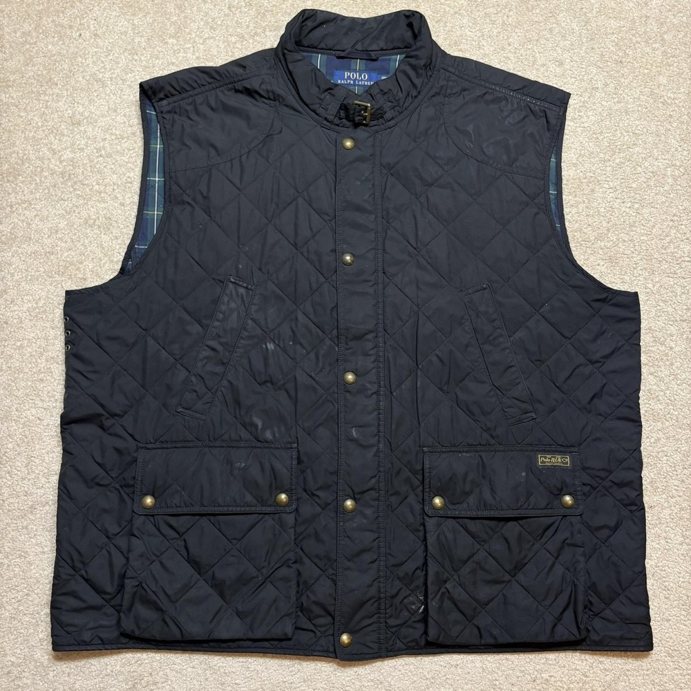 Polo Ralph Lauren Polo Club Quilted Equestrian Vest Mens 3XB Black Plaid Lined
